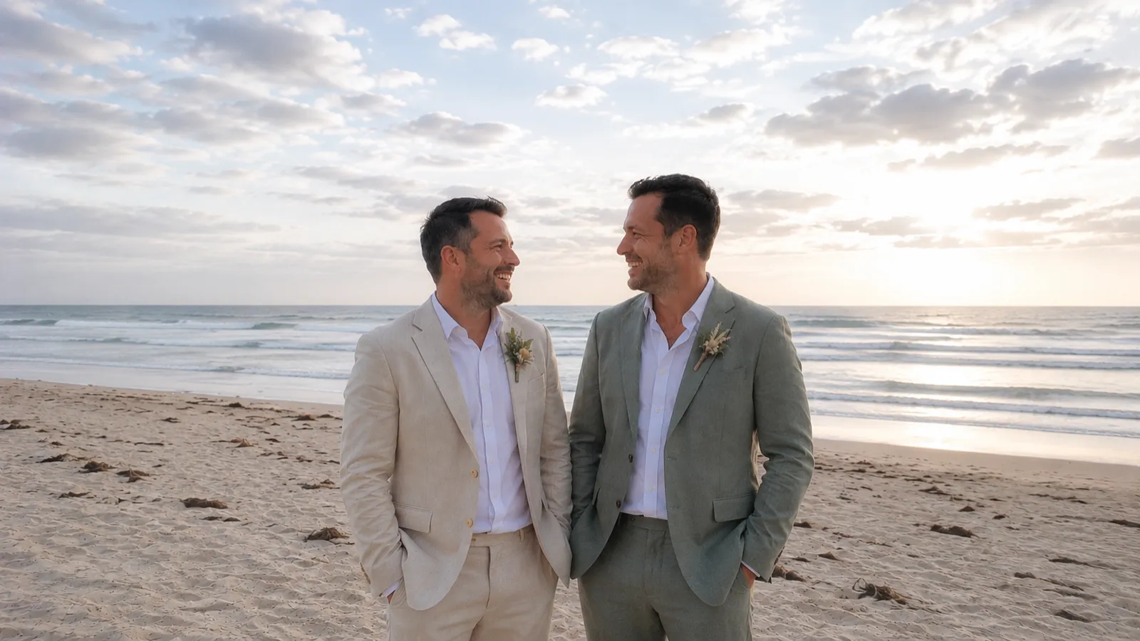 A same-sex couple exchanging vows at an intimate LGBTQ+ wedding ceremony